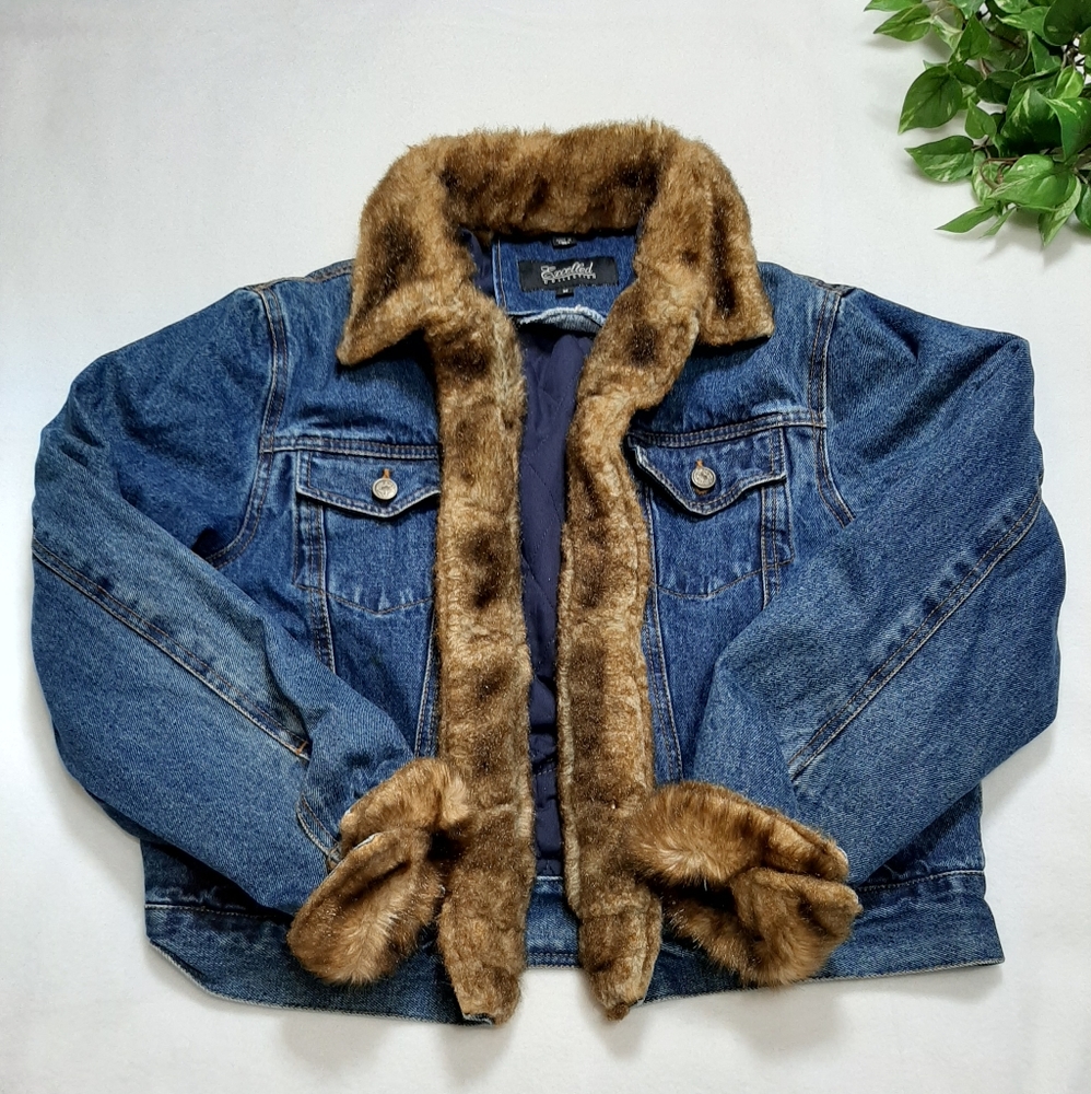 Excelled Collection Faux Fur Trim Jean Jacket M - Picture 1 of 11